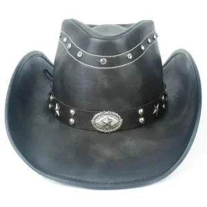 Black Leather Cowgirl Hat, leather cowboy hat