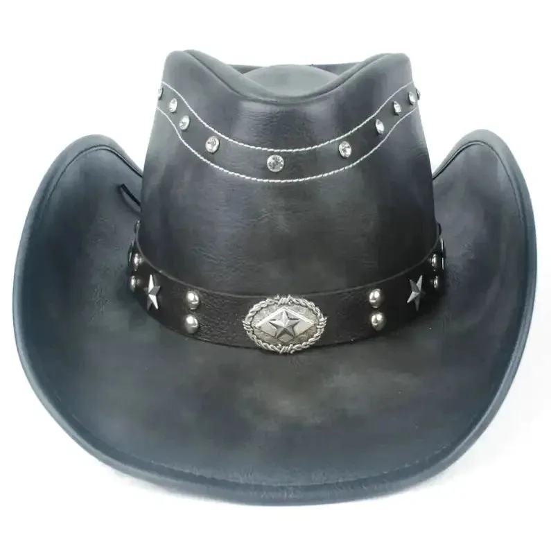 Black Leather Cowgirl Hat Black Leather Cowgirl Hat, leather cowboy hat
