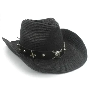 Black Straw Cowboy Hat, men's cowboy hat