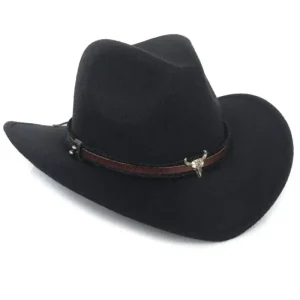 Black longhorn cowboy hat in felt